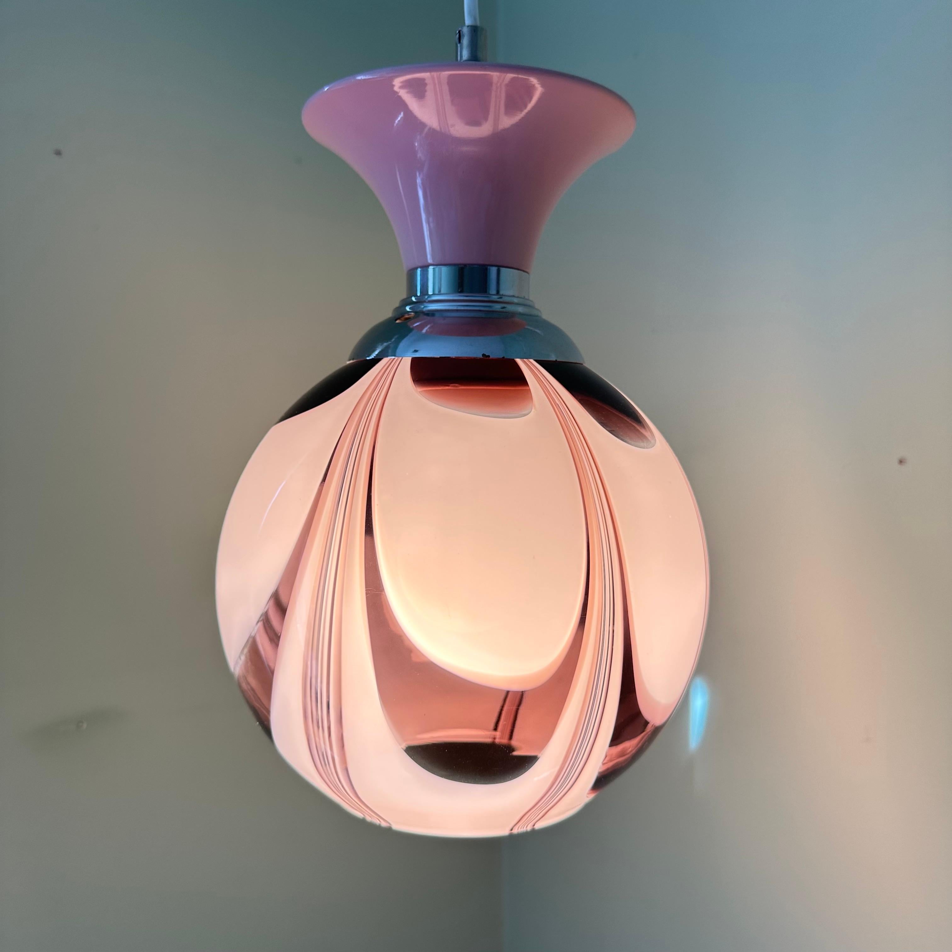 Vintage Murano Glas Amethyst lila und weiß Swirl Decke Pendelleuchte  im Angebot 5