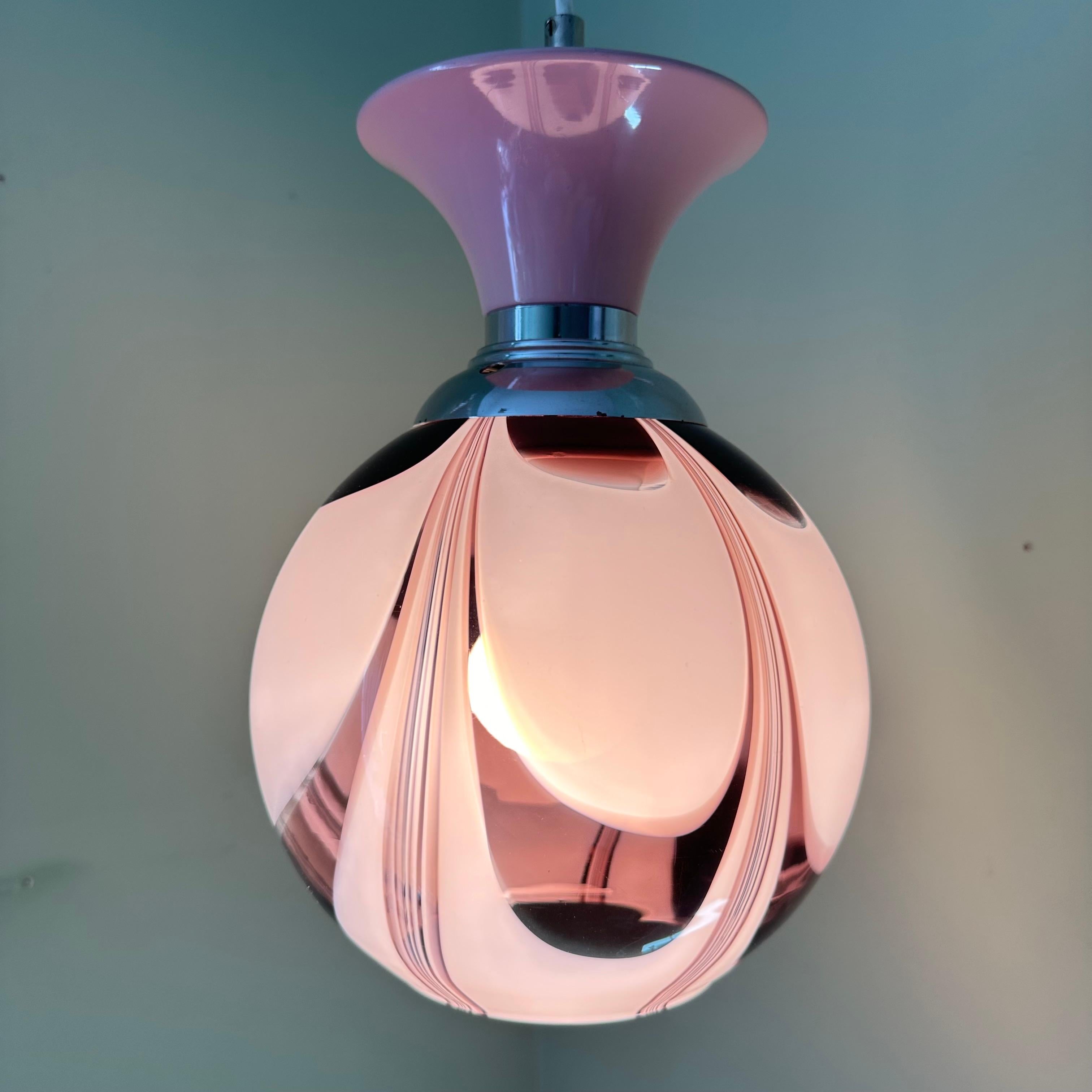 Vintage Murano Glas Amethyst lila und weiß Swirl Decke Pendelleuchte  im Angebot 9