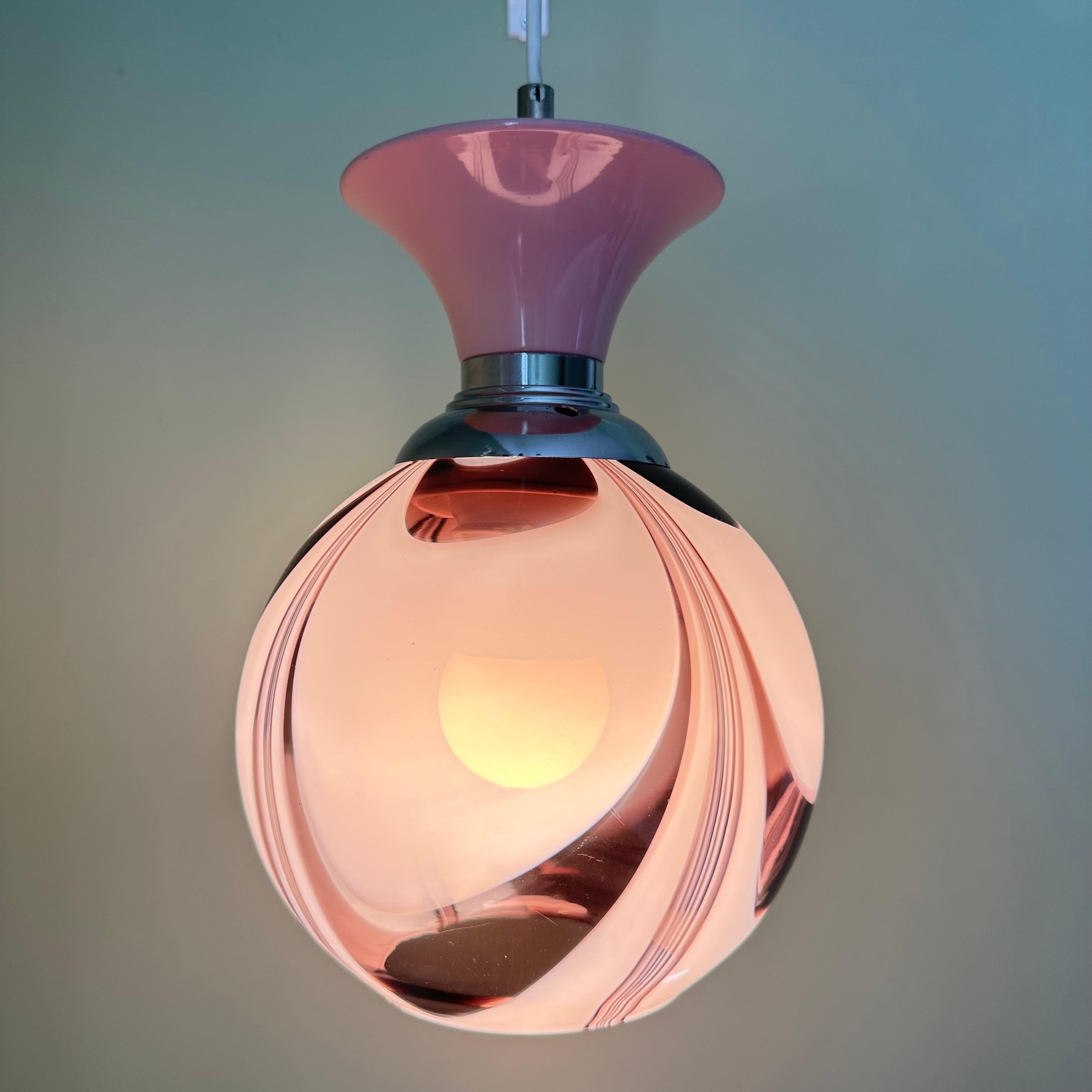 Vintage Murano Glass Amethyst Purple and White Swirl Ceiling Pendant Light For Sale 10