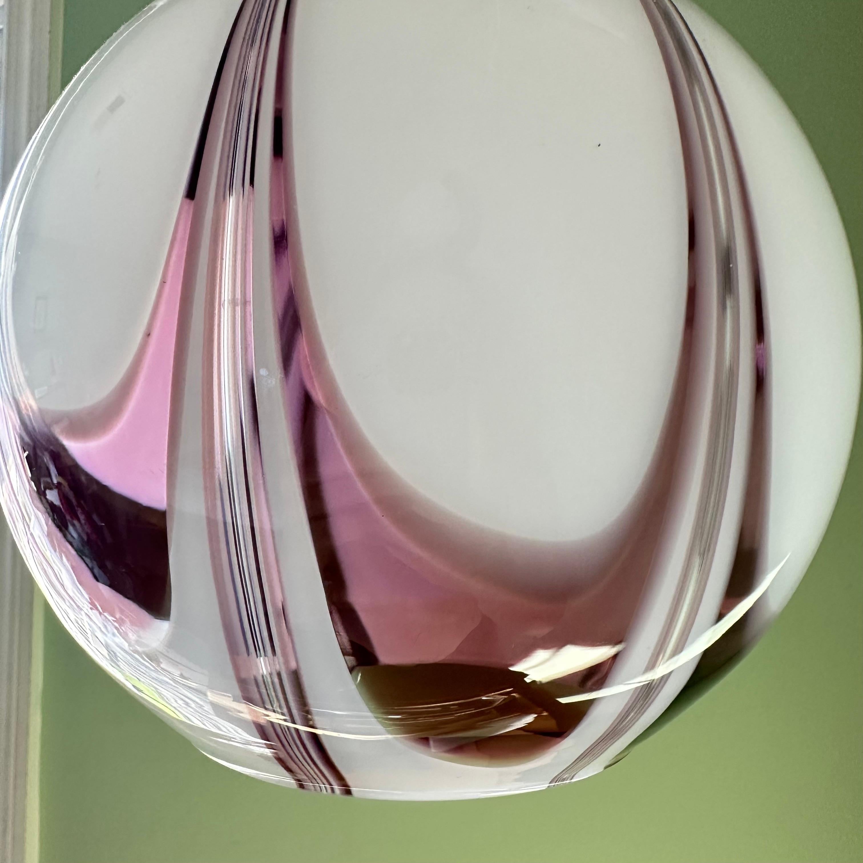 Italian Vintage Murano Glass Amethyst Purple and White Swirl Ceiling Pendant Light  For Sale