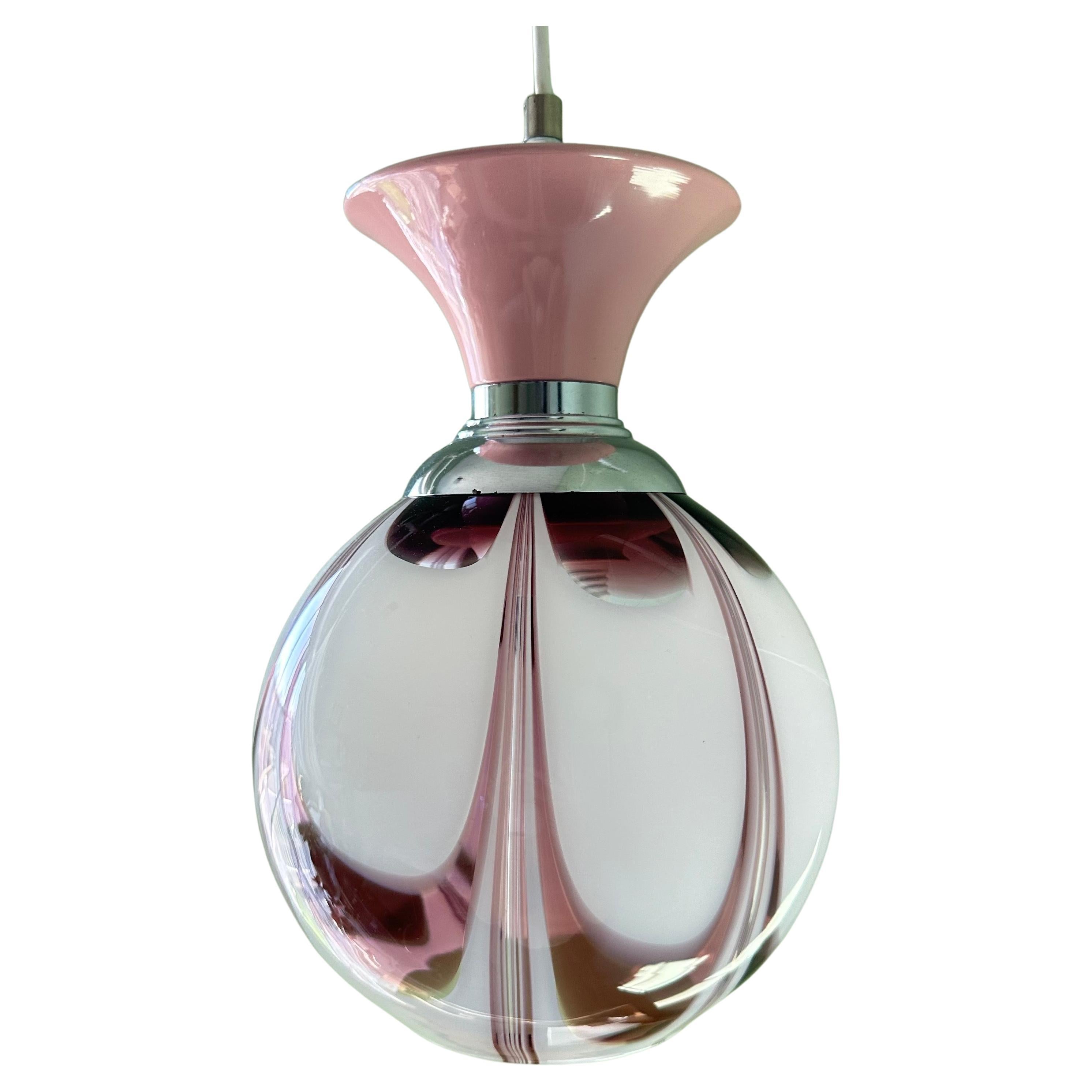 Vintage Murano Glas Amethyst lila und weiß Swirl Decke Pendelleuchte  im Angebot