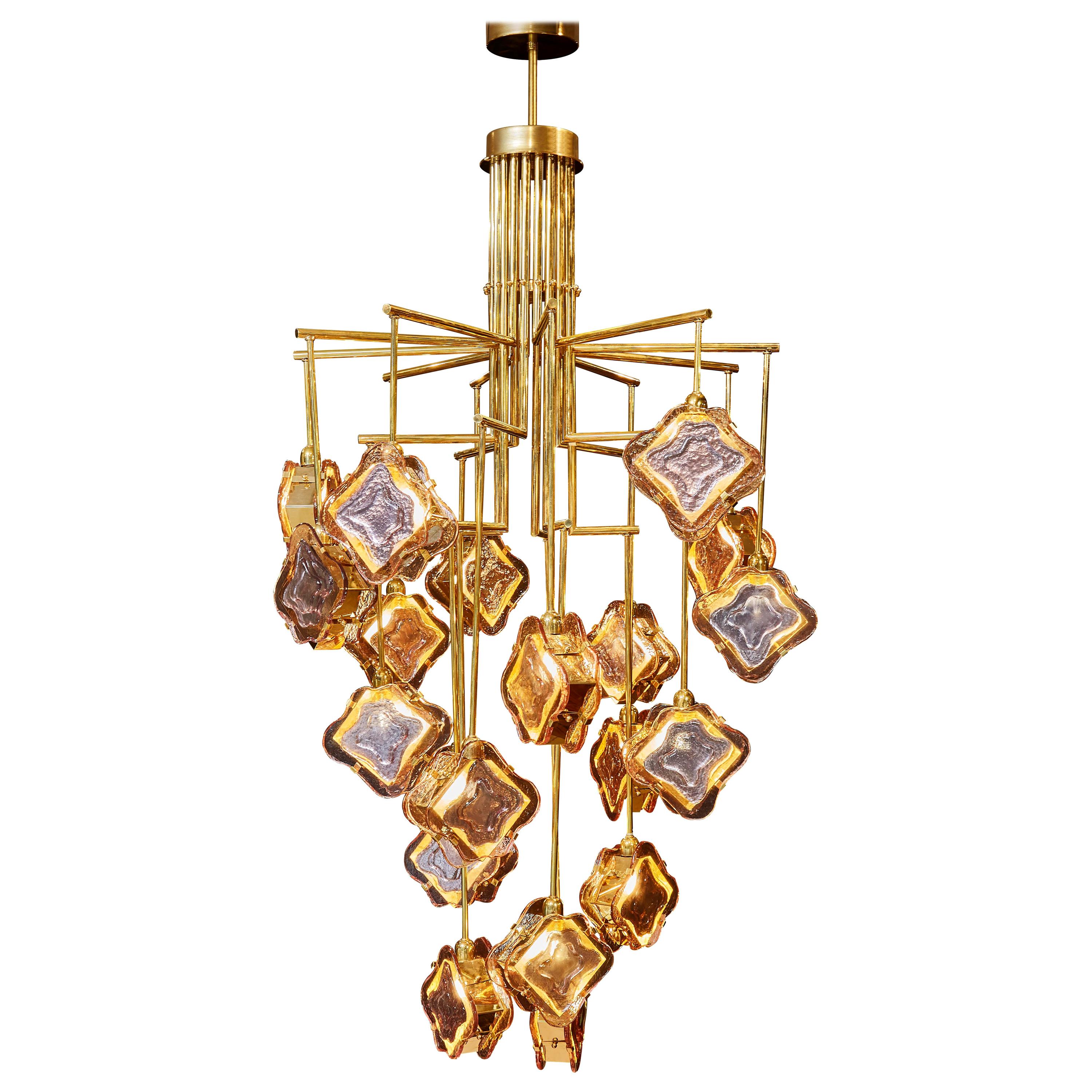 Vintage Murano Glass and Brass Chandelier