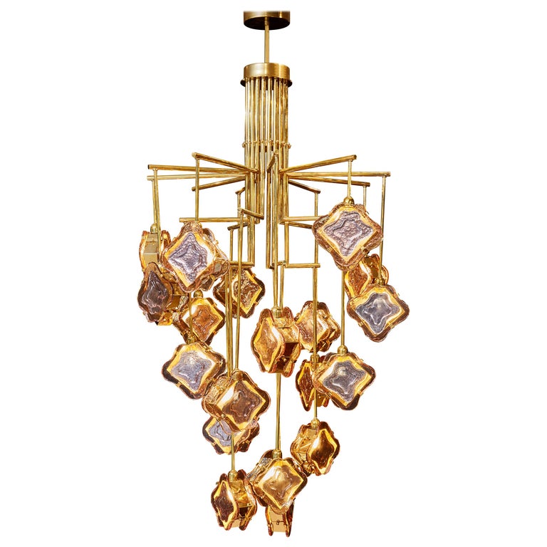 Vintage Murano Glass and Brass Chandelier For Sale
