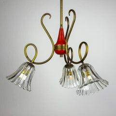 Vintage murano glass and brass chandelier, Italy 1950s