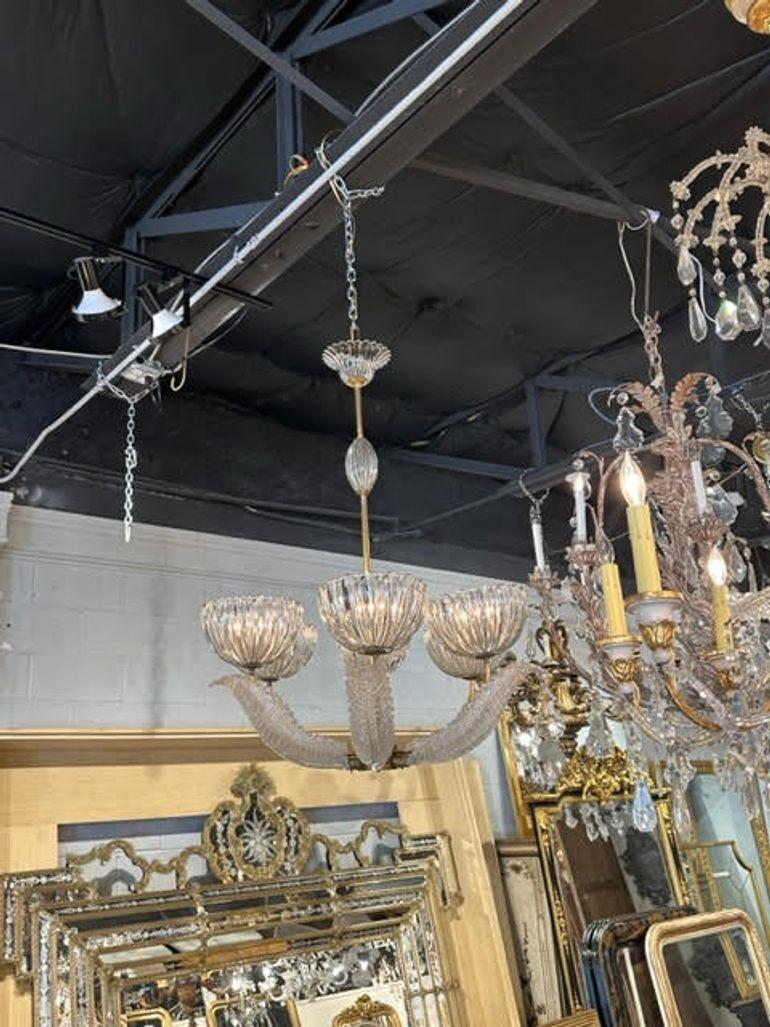 Vintage Murano Glass and Brass Chandelier with 6 LIghts For Sale 3