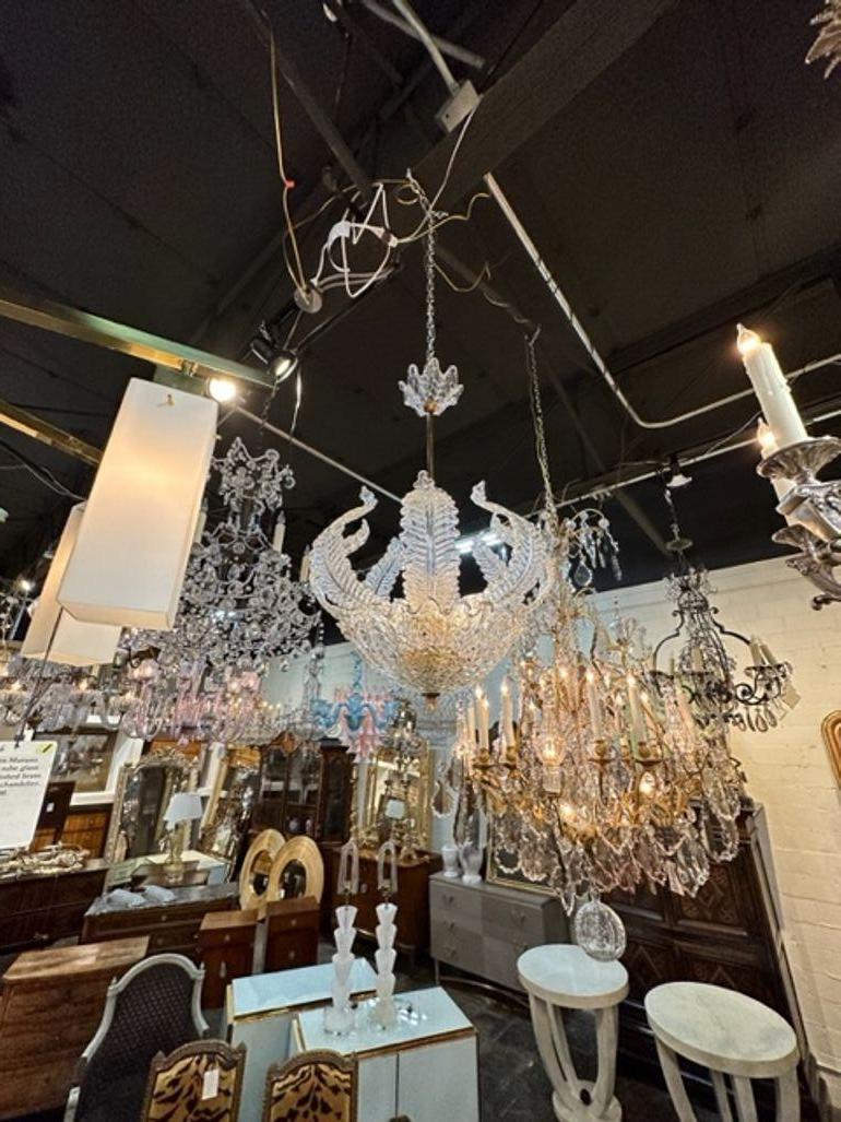 Vintage Murano Glass and Brass Leaf Chandelier after Barovier In Good Condition For Sale In Dallas, TX
