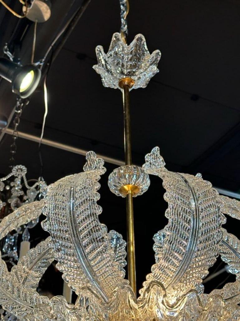 Vintage Murano Glass and Brass Leaf Chandelier after Barovier For Sale 1
