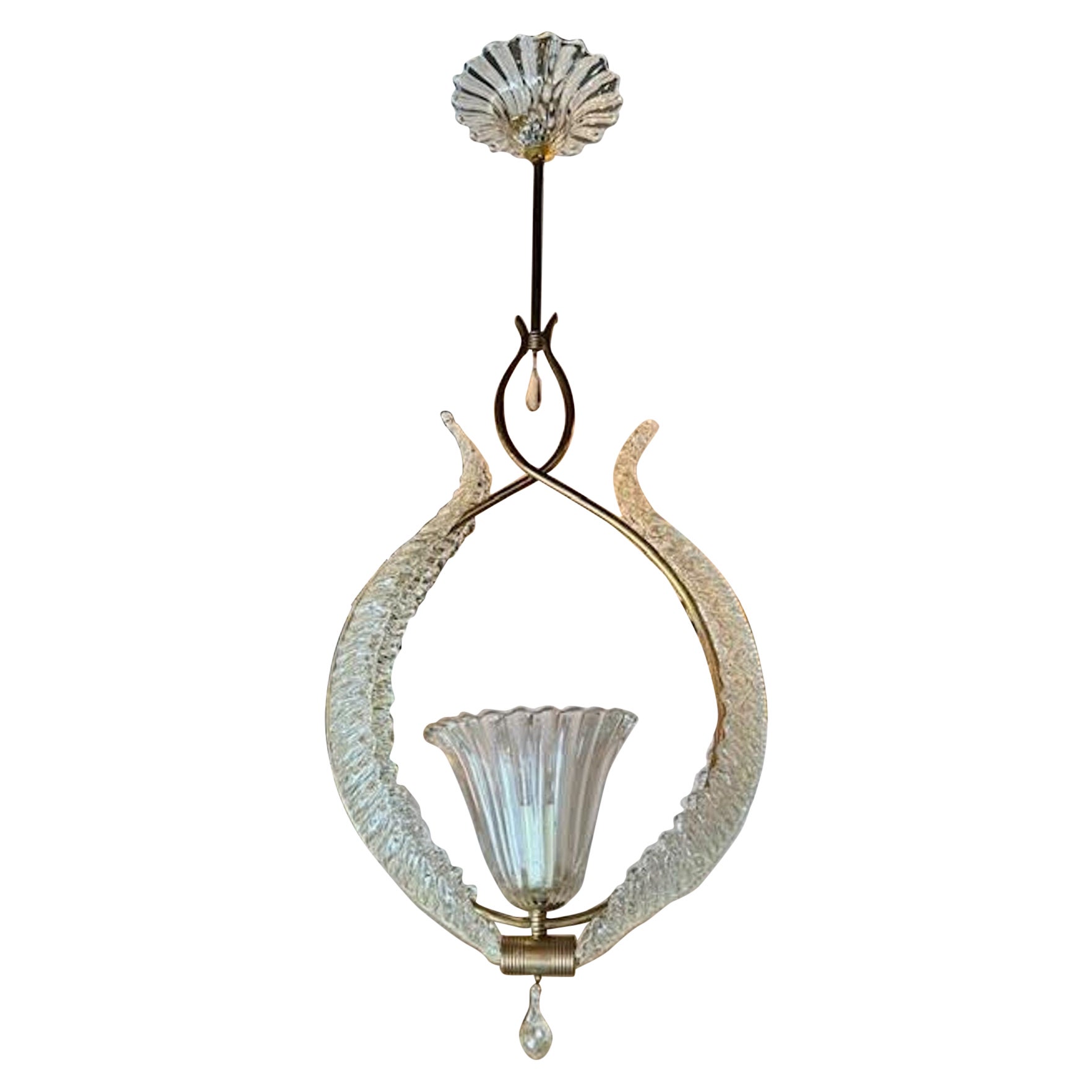 Vintage Murano Glass and Brass Pendant For Sale