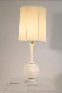 Vintage Murano Glass And Marble Table Lamp With Large Drum Shade