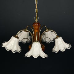 Vintage murano glass and wood chandelier Italy 1970s