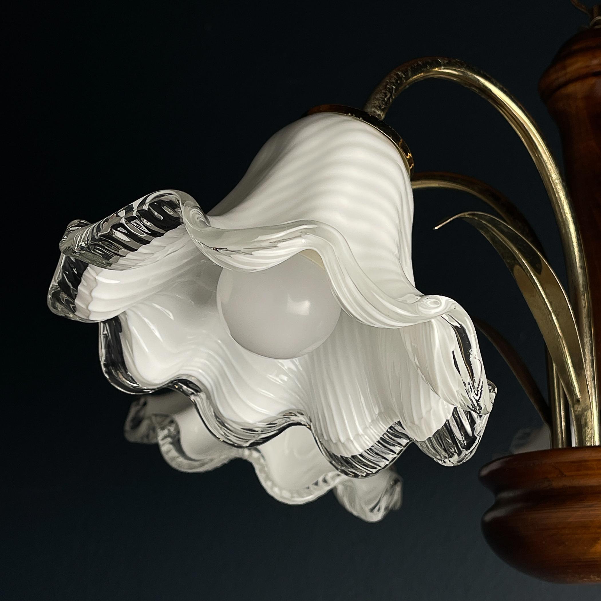 Vintage murano glass and wood chandelier Italy 1970s  For Sale 2
