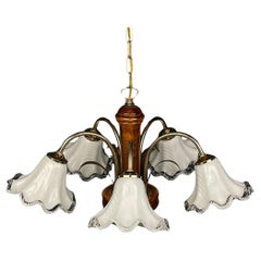 Vintage murano glass and wood chandelier Italy 1970s 