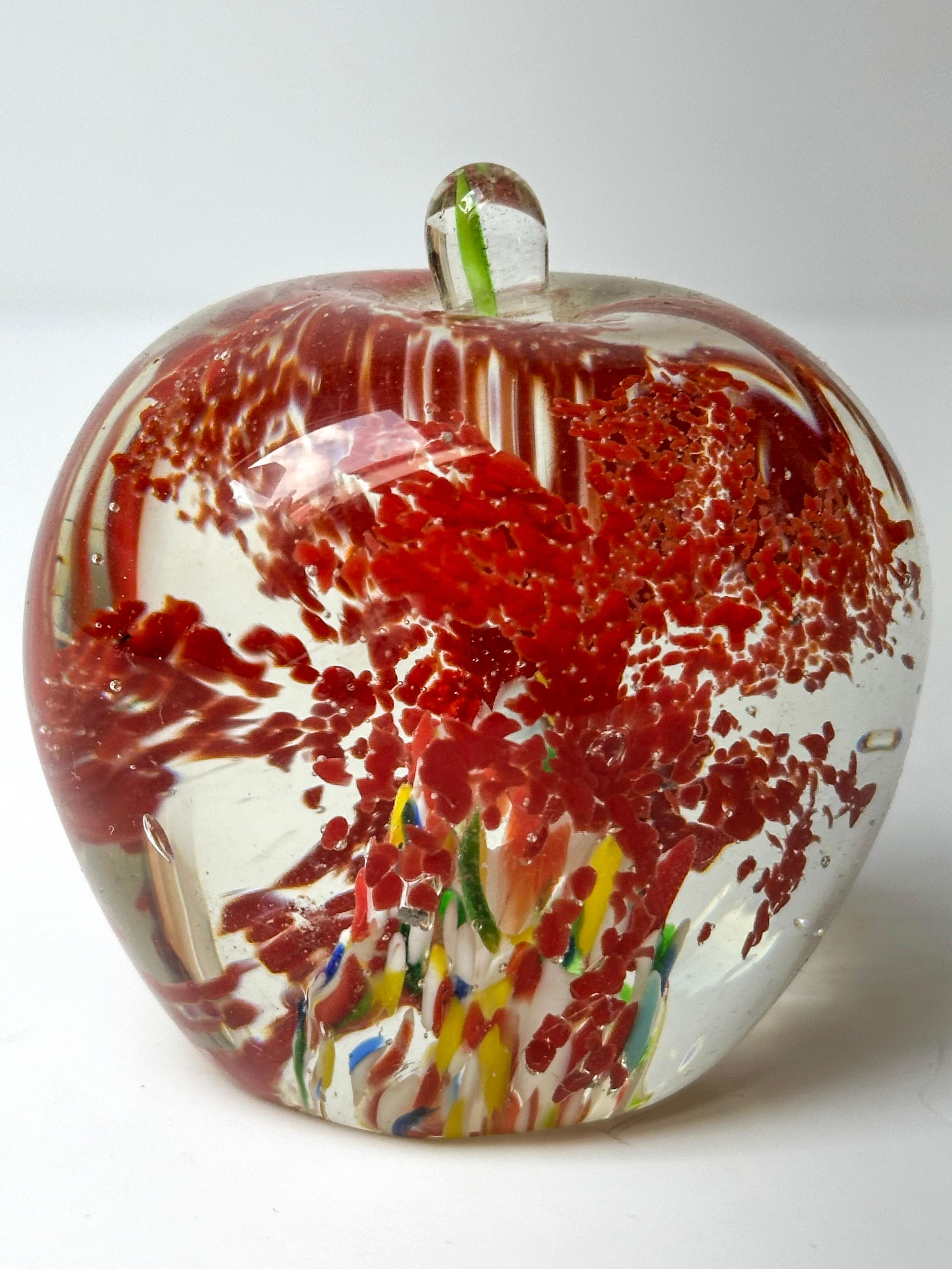 Italian Vintage Murano Glass Apple Shaped Paperweight 