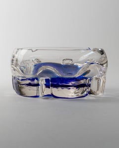 Vintage Murano Glass Ashtray Blue Mid Century Design Italy, 1970s