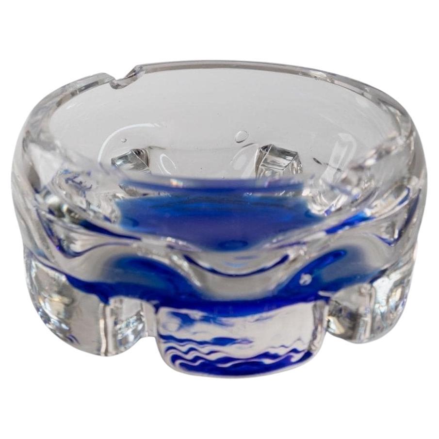 Vintage Murano Glass Ashtray Blue Mid Century Design Italy, 1970s