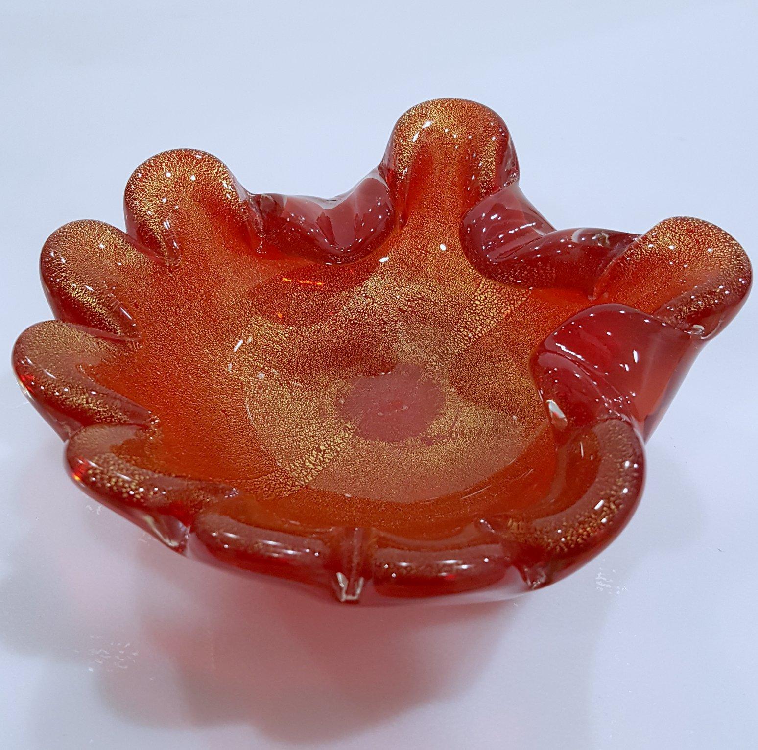 20th Century Vintage Murano Glass Ashtray/Bowl with Gold Polveri (Barbini or Toso suspected)  For Sale