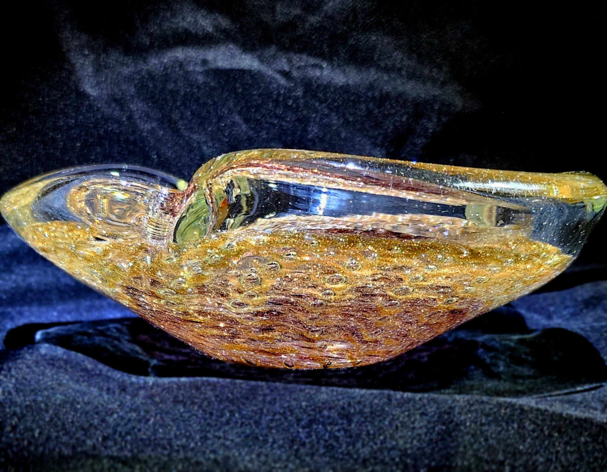 Other Vintage Murano Glass Ashtray/Dish, Bullicante (controlled bubbles) & Aventurine For Sale