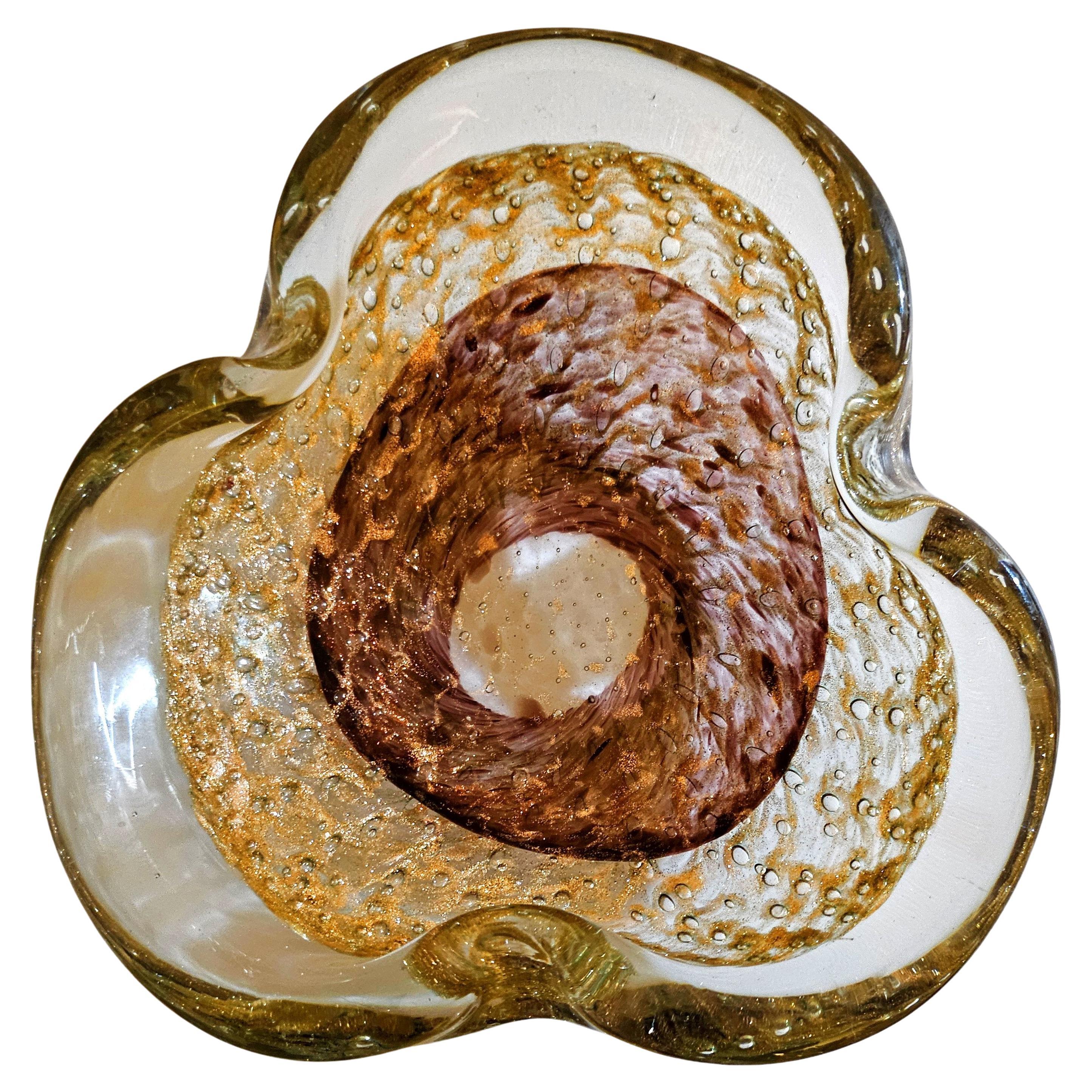 Vintage Murano Glas Aschenbecher/Schale, Bullicante (kontrollierte Blasen) & Aventurin im Angebot