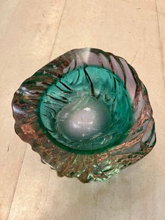 Vintage Murano Glass Ashtray Green and Pink Double Color, 1950s