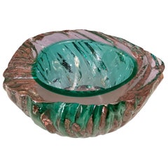 Vintage Murano Glass Ashtray Green and Pink Double Color, 1950s