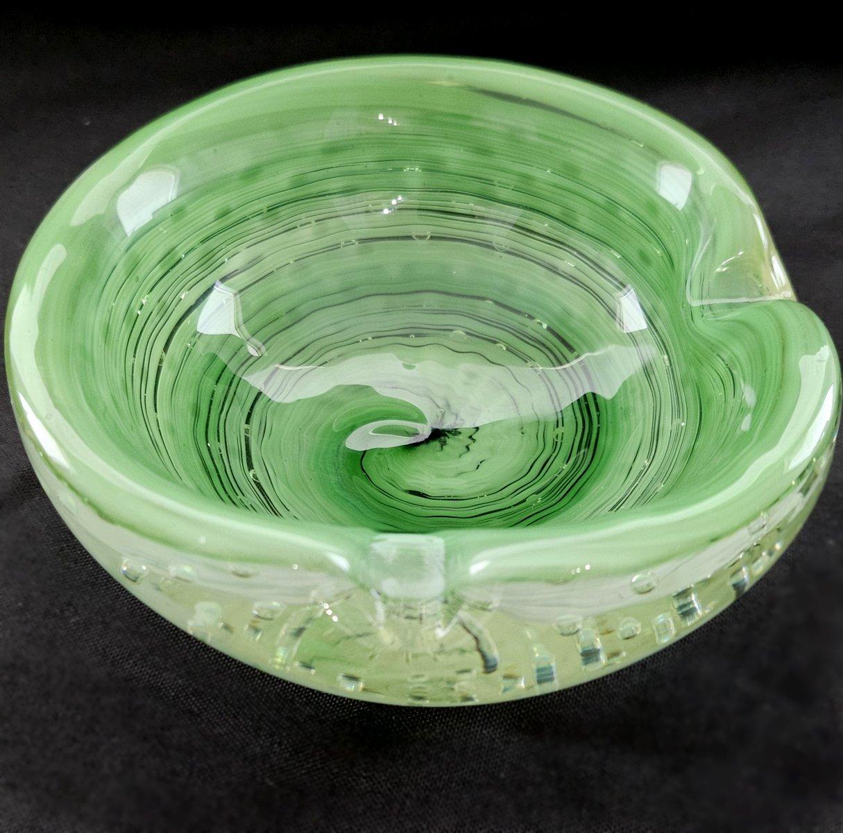 Other Vintage Murano Glass Ashtray, Optic Swirl & Bullicante  (controlled bubbles) For Sale