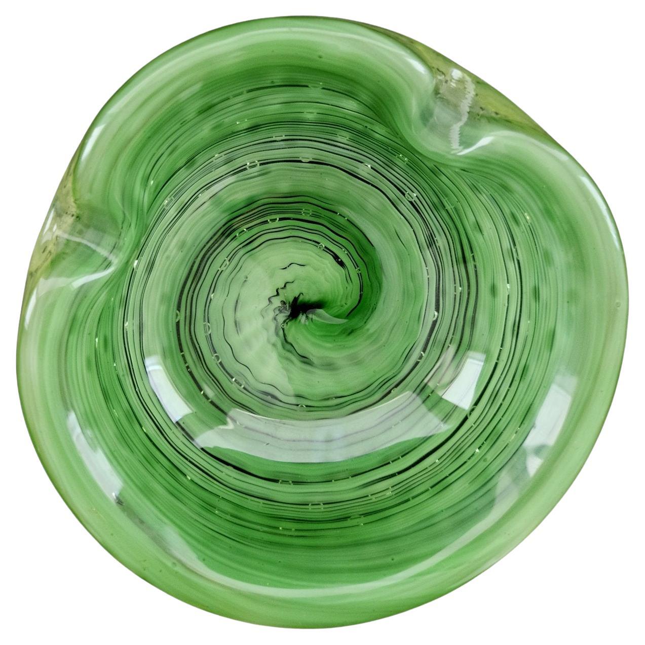 Vintage Murano Glass Ashtray, Optic Swirl & Bullicante  (controlled bubbles) For Sale