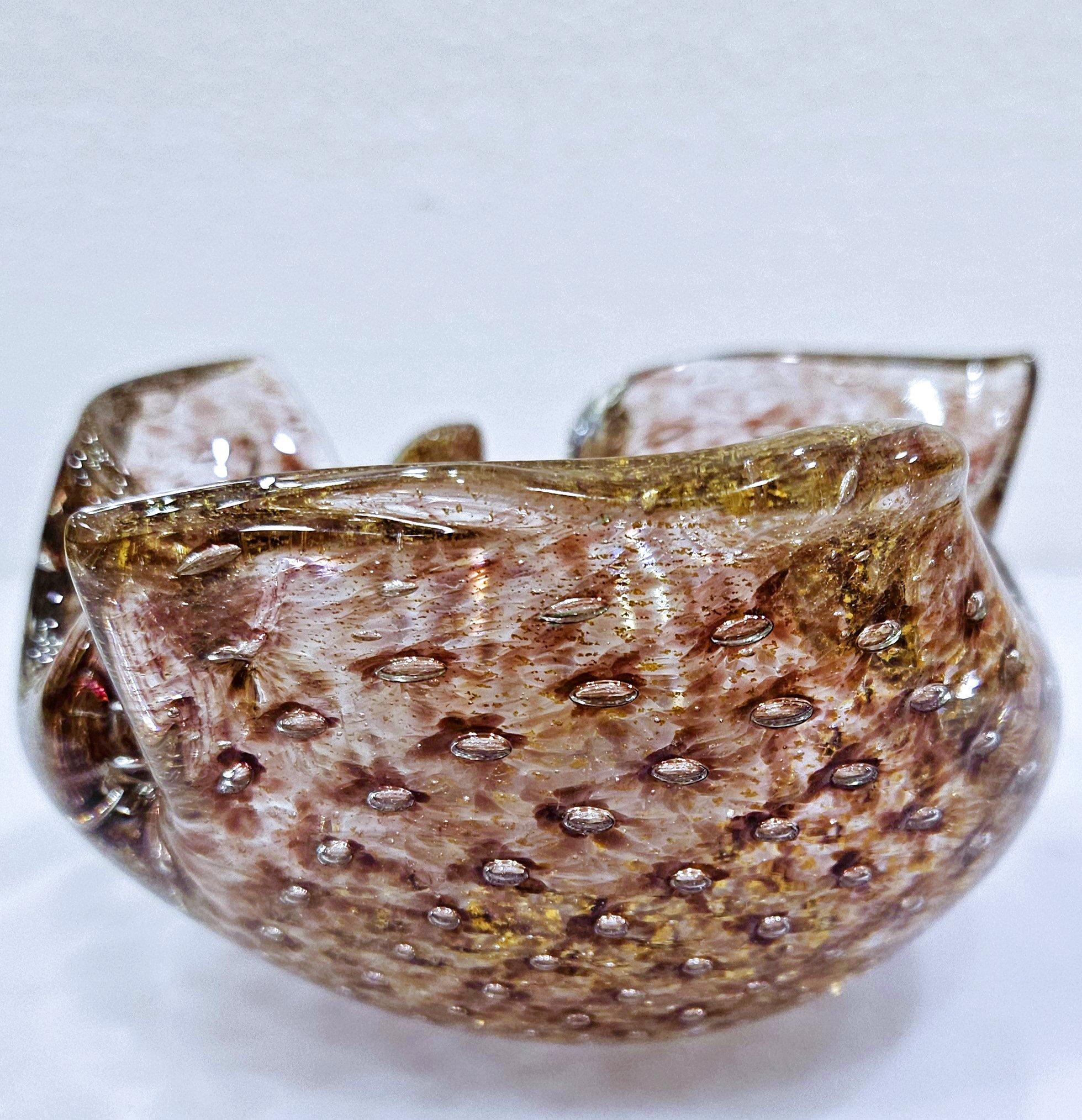 Vintage Murano Glass Barovier & Toso Gold Polveri & Bullicante Bowl / Ashtray For Sale 3