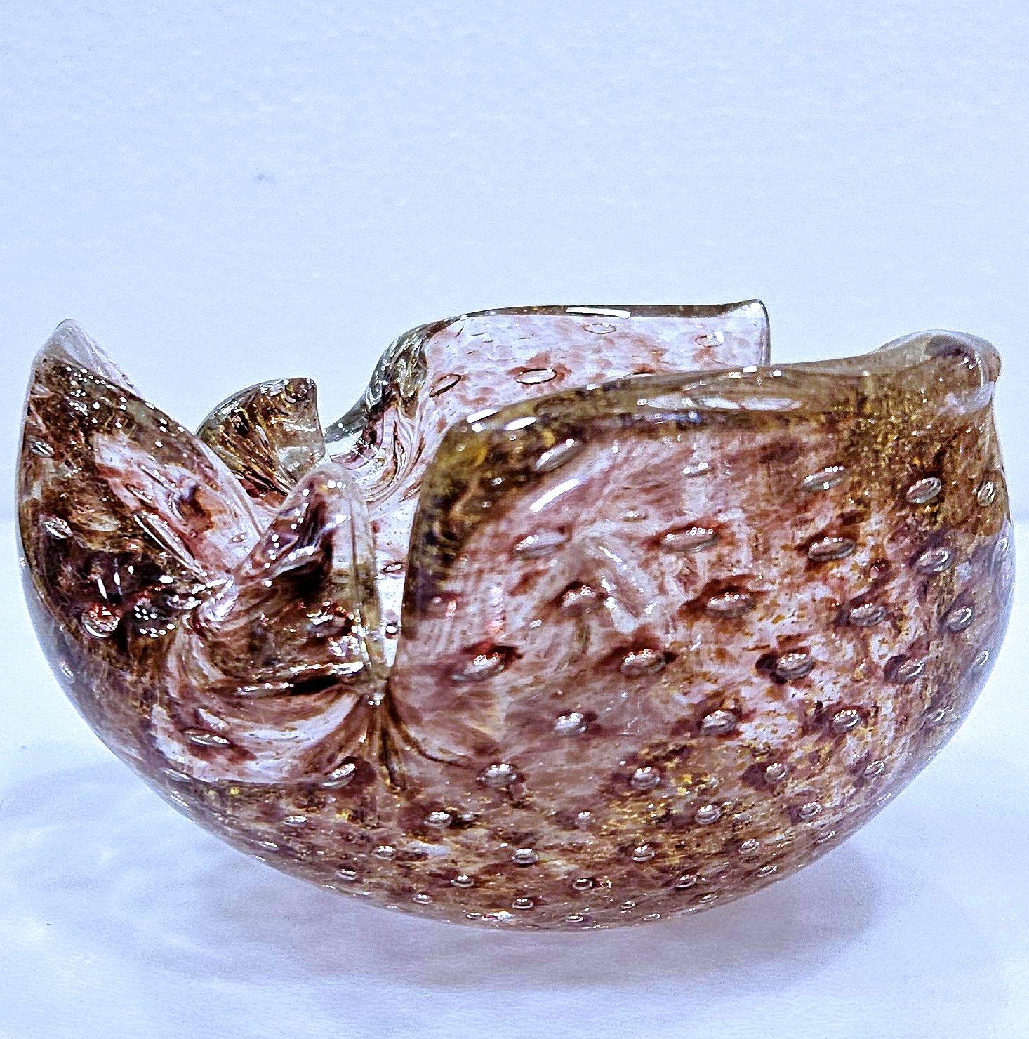 Autre Vintage Murano Glass Barovier&Toso Gold Polveri & Bullicante Bowl / Ashtray en vente