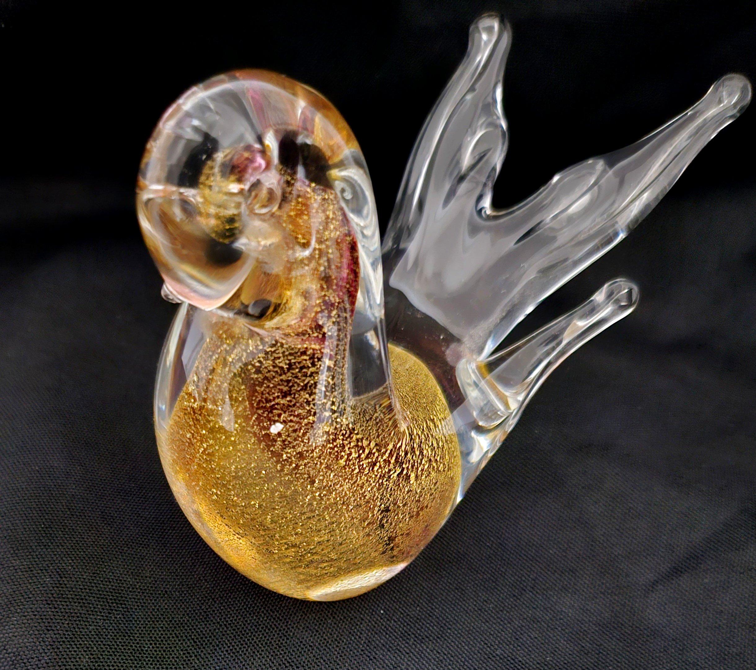 Italian Vintage Murano Glass Bird with Gold Polveri, by Rubelli For Sale