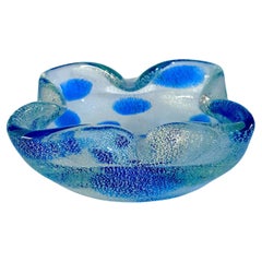 Vintage MCM Murano Glass Bowl, Blue A Macchie & Silver Fleck  - Fratelli Toso