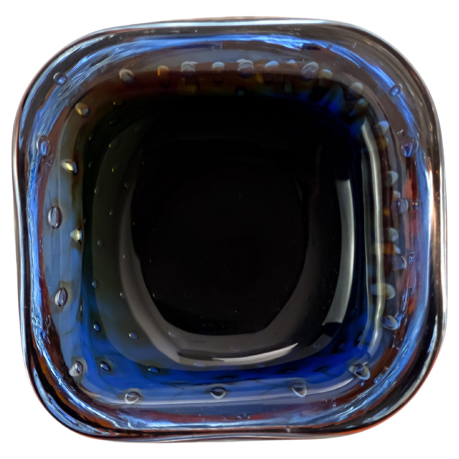 Vintage Murano Glass Bowl, Blue Amber, 1960s, Italy, Fratelli Toso Attributed