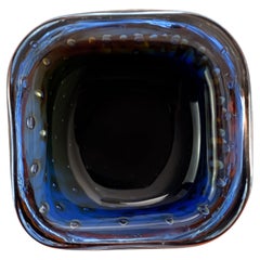 Vintage Murano Glass Bowl, Blue Amber, 1960s, Italy, Fratelli Toso Attributed