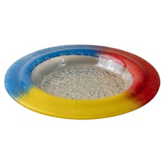 Vintage Murano Glass Bowl, Blue, Red & Yellow with Bubbles, Italy, 1980s