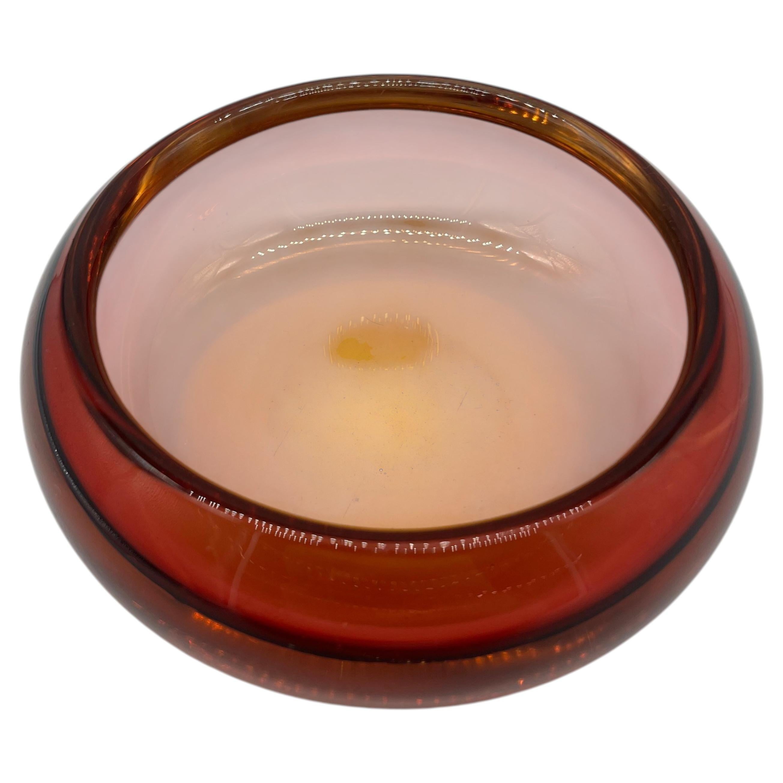 Vintage Murano glass bowl, Coffee table accent , Bookcase, vibrant deep orange