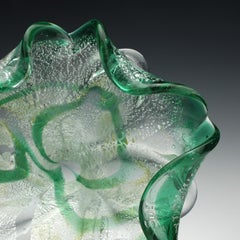 Vintage Murano Glass Bowl, Free-Form Green & Aventurine, circa 1960