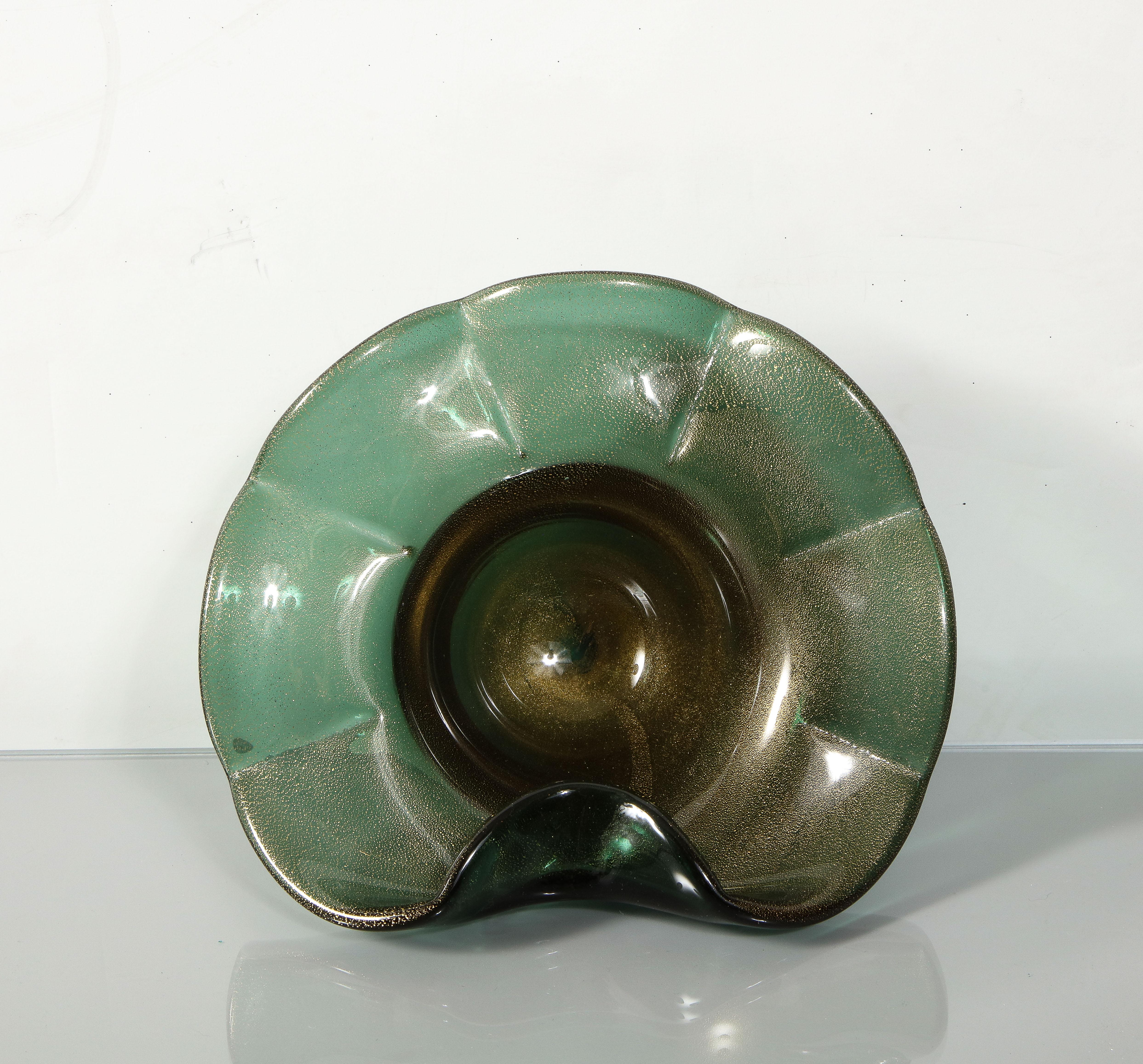 Alberto Donà Murano Green Bullicante and Aventurina Glass Dish 1970's #1 2