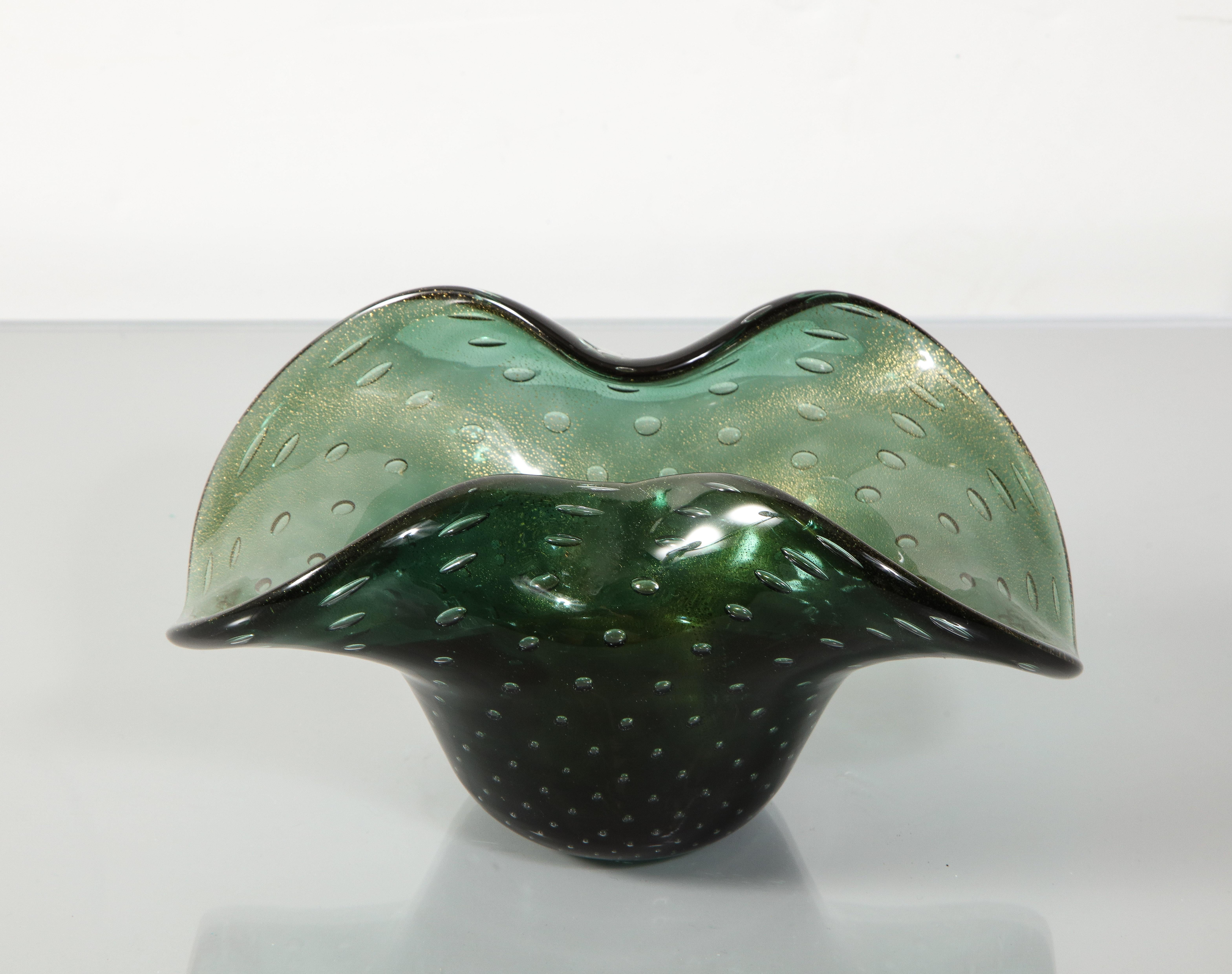 Alberto Donà Murano Green Bullicante and Aventurina Glass Dish 1970's #2 3