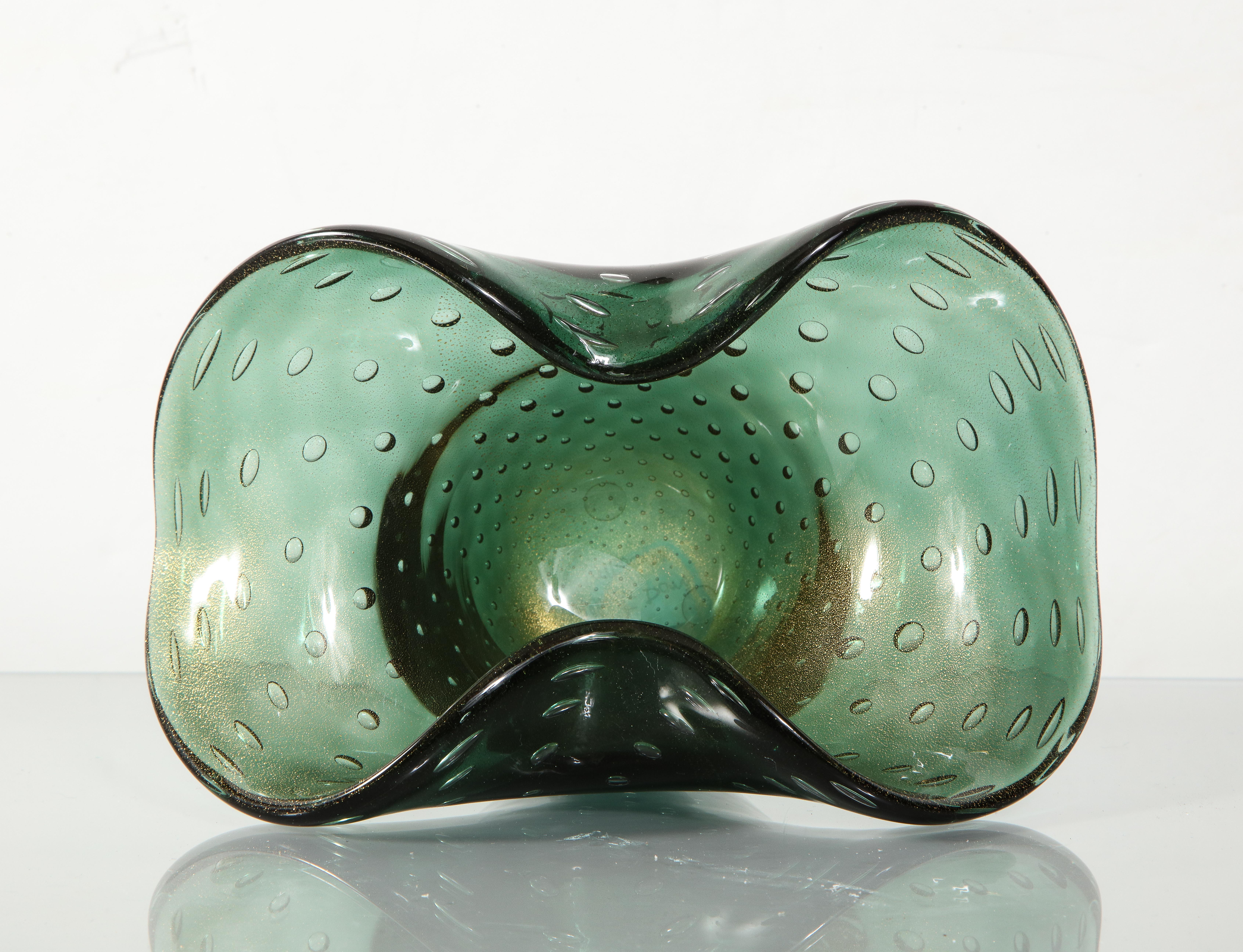 Alberto Donà Murano Green Bullicante and Aventurina Glass Dish 1970's #2 5