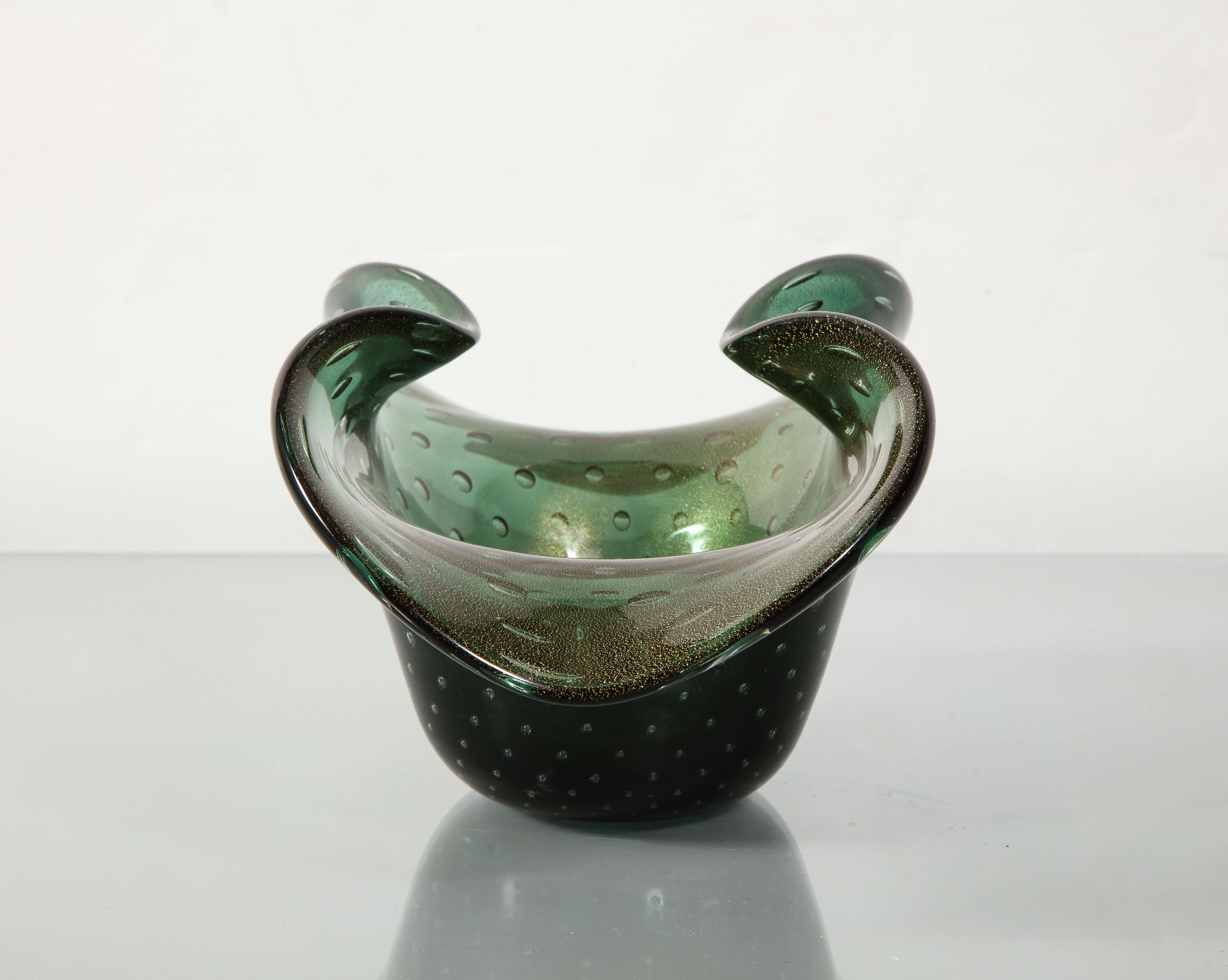 Mid-Century Modern Alberto Donà Murano Green Bullicante and Aventurina Glass Dish 1970's #2