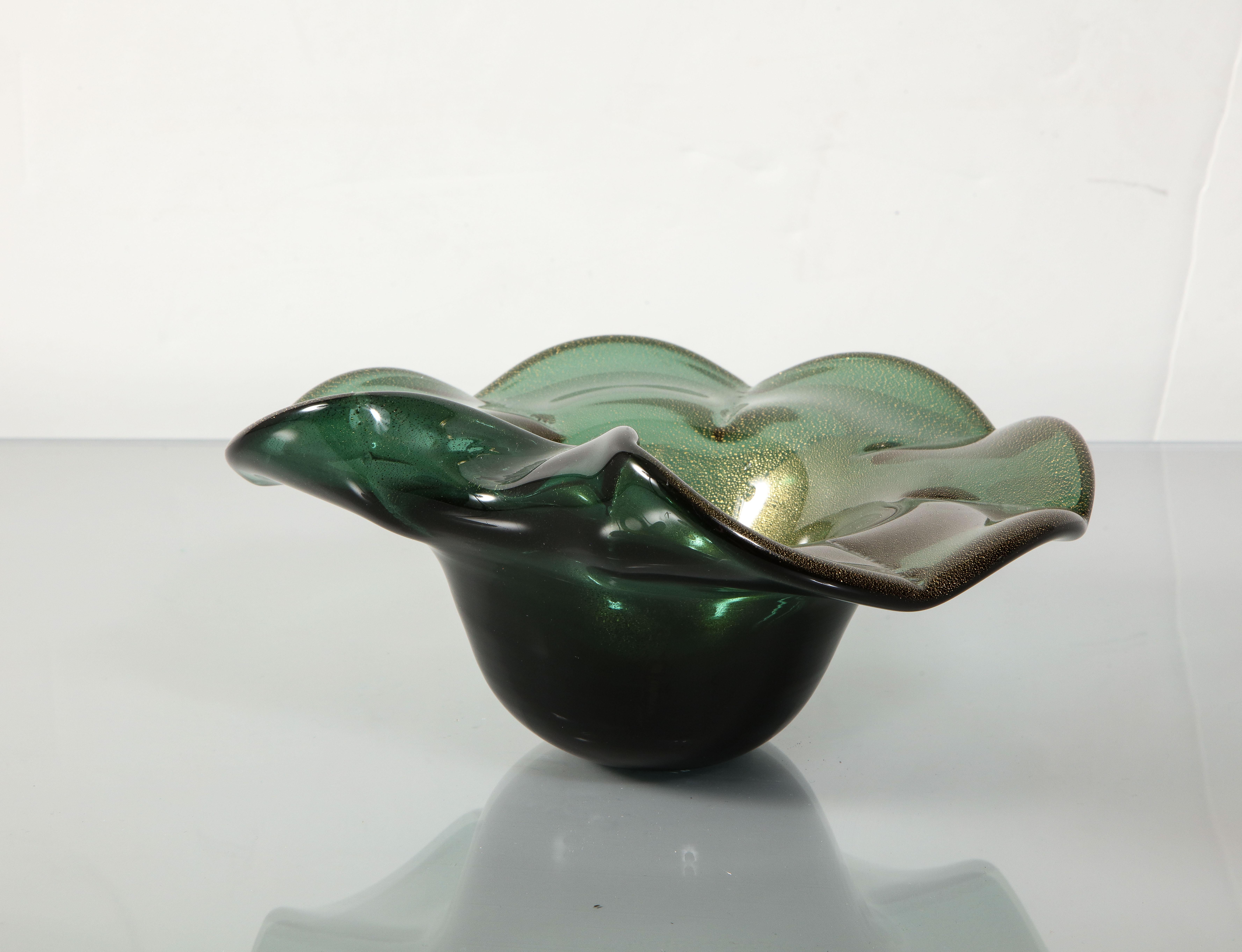 Mid-Century Modern Alberto Donà Murano Green Bullicante and Aventurina Glass Dish 1970's #1