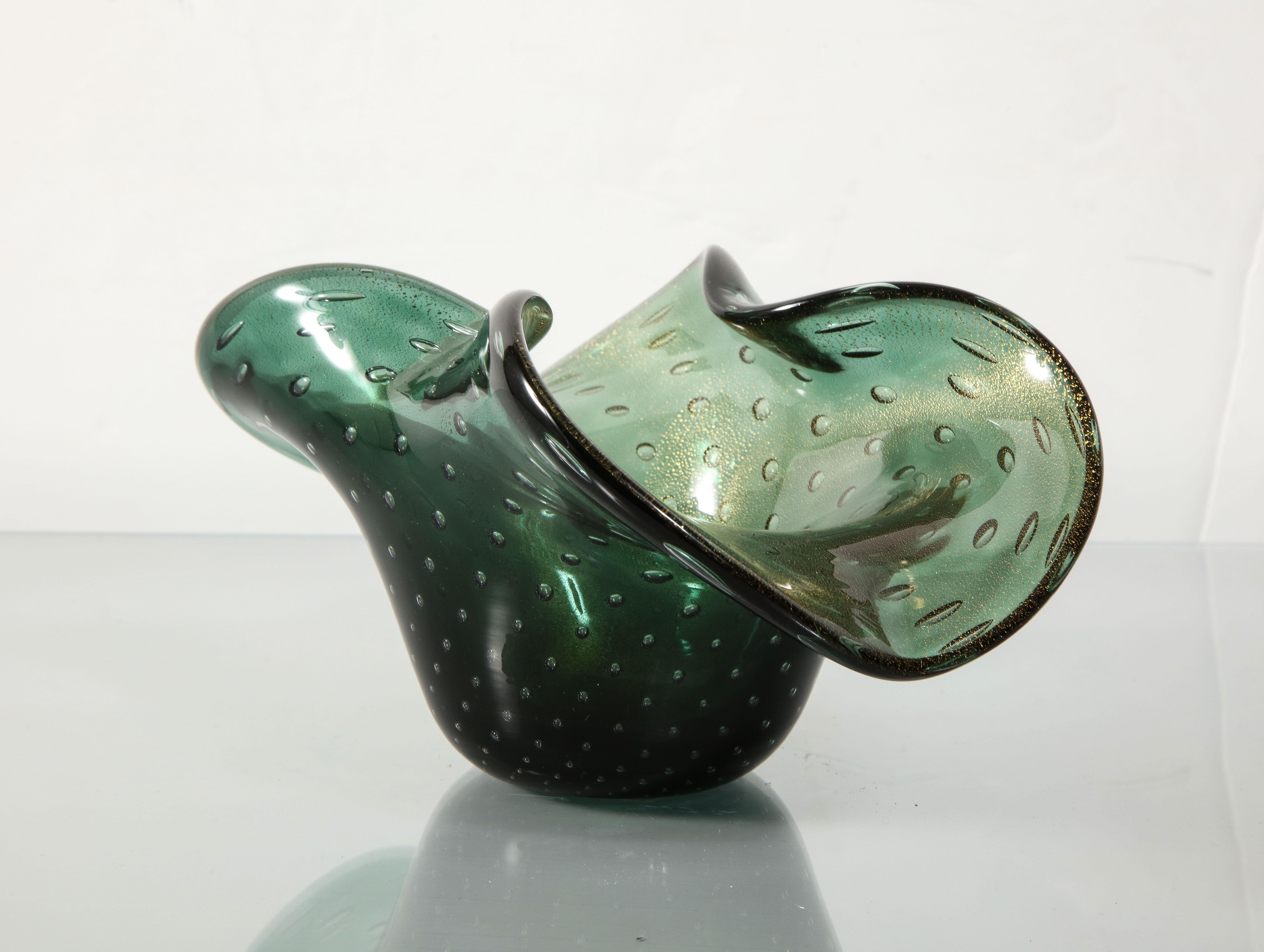 Alberto Donà Murano Green Bullicante and Aventurina Glass Dish 1970's #2 1