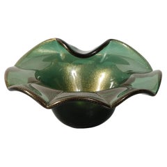 Vintage Green and Gold Murano Glass Bowl #1