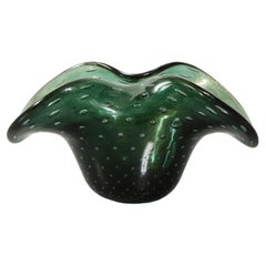 Vintage Green and Gold Murano Glass Bowl #2