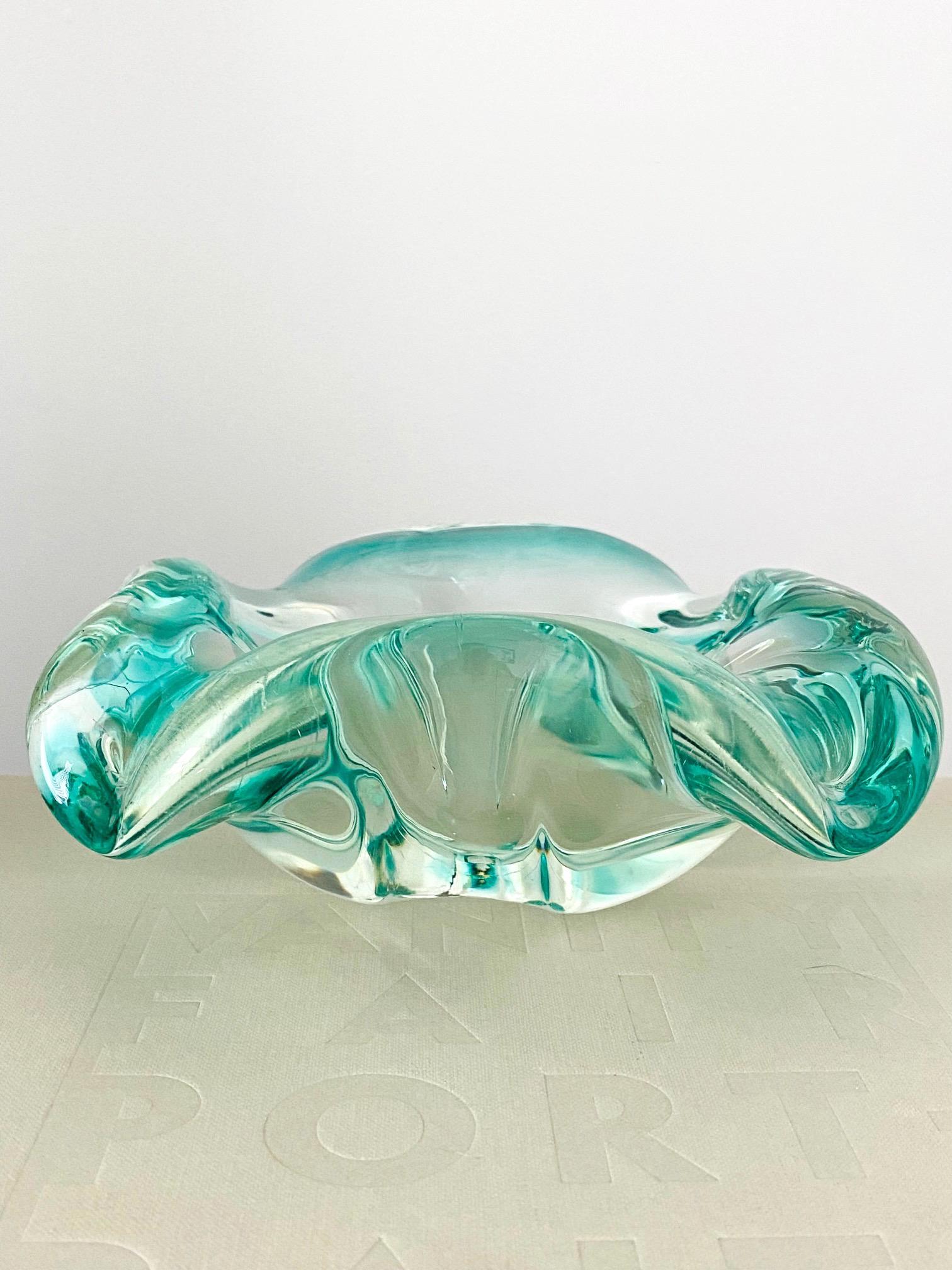 Seguso Murano Glass Bowl or Ashtray in Aqua, Italy, c. 1950s 2