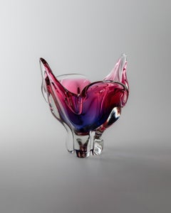 Vintage Murano Glass Bowl, Pink & Blue Organic Shape, Mid-Century Italy, 1970s
