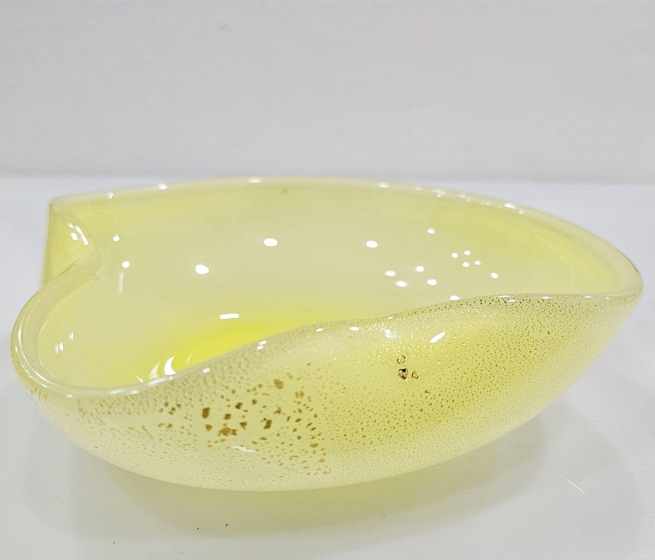 Mid-Century Modern Vintage Murano Glass Bowl / Trinket Dish / Catch-All, Opaline w/ Gold Fleck For Sale