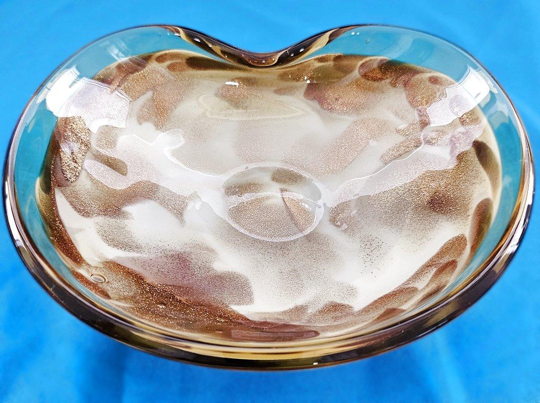 Vintage Murano Glass Bowl / Vide-Poche with Copper Aventurine For Sale 3