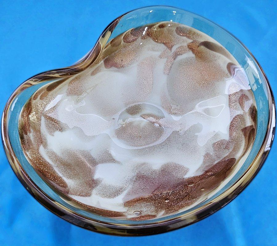 Italian Vintage Murano Glass Bowl / Vide-Poche with Copper Aventurine For Sale
