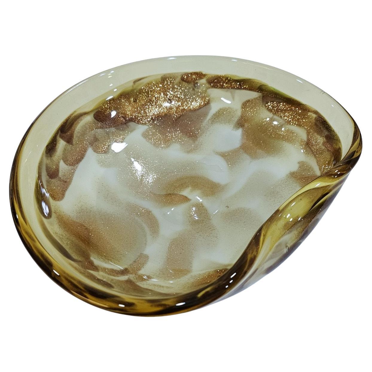 Bol/ Vide-Poche Vintage en Verre de Murano avec Aventurine en Cuivre - VENTE EN LIQUIDATION