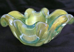 Murano Glass Four Leaf Clover Bowl, Green with Gold Polveri, Barovier & Toso